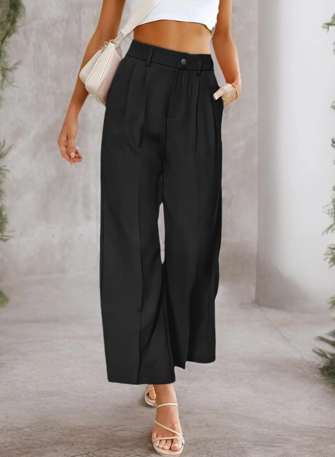 chouyatou Women's Elastic High Waisted Dress Pants Business Casual Work Pants Cropped Trousers