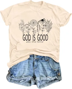 Christian Shirts for Women God is Good Bible Verse Tshirt Jesus Religious Gift Wildflower Inspirational Short Sleeve Tee Tops