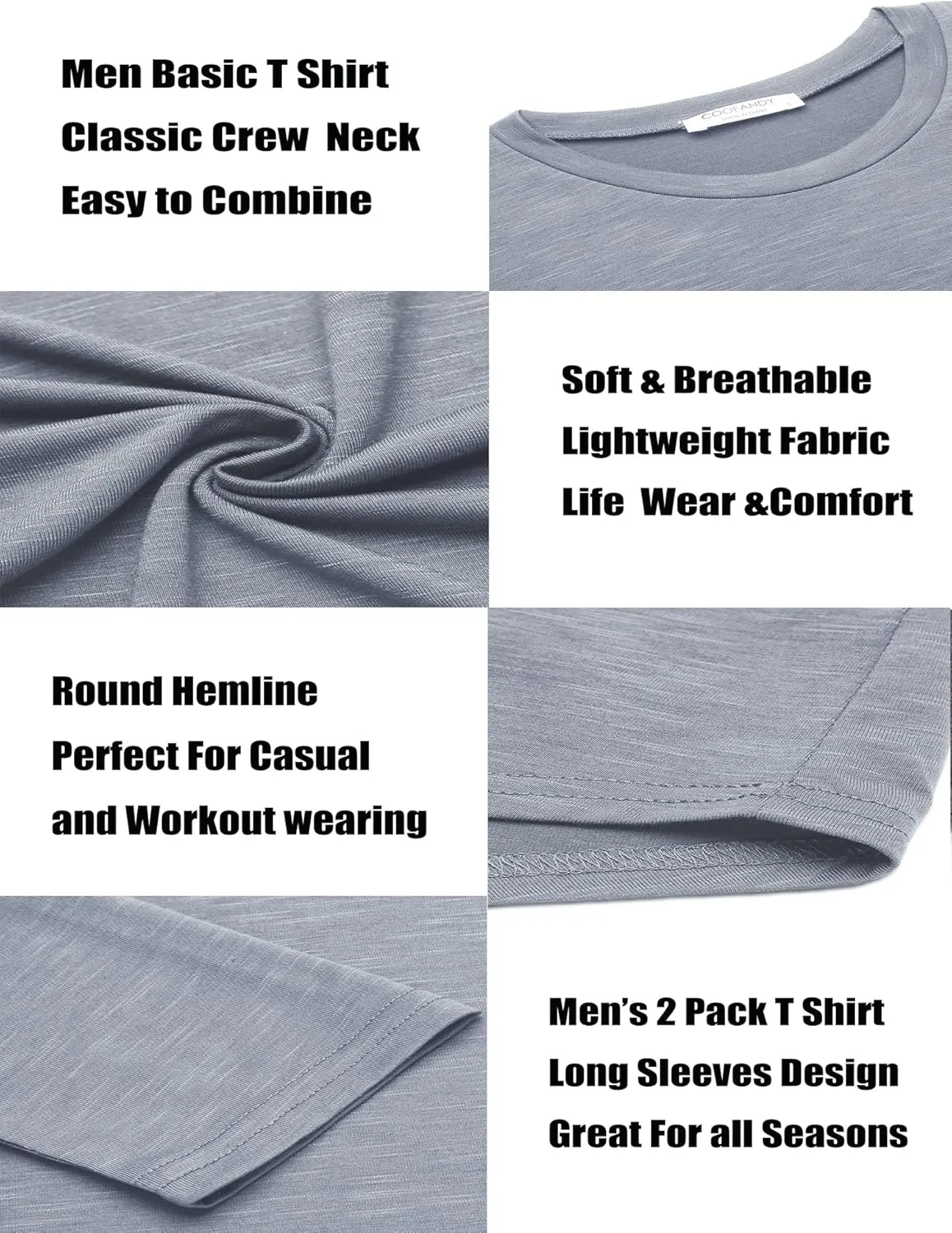 COOFANDY Men 2 Pack Muscle Fitted T Shirt Gym Workout Athletic Long Sleeves Tee