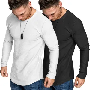 COOFANDY Men 2 Pack Muscle Fitted T Shirt Gym Workout Athletic Long Sleeves Tee