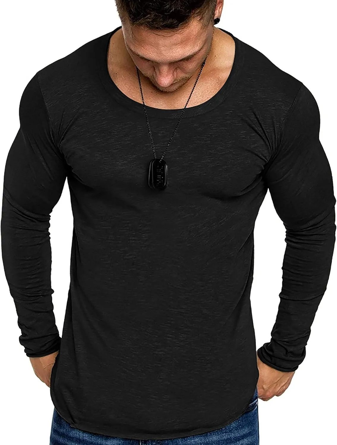 COOFANDY Men 2 Pack Muscle Fitted T Shirt Gym Workout Athletic Long Sleeves Tee
