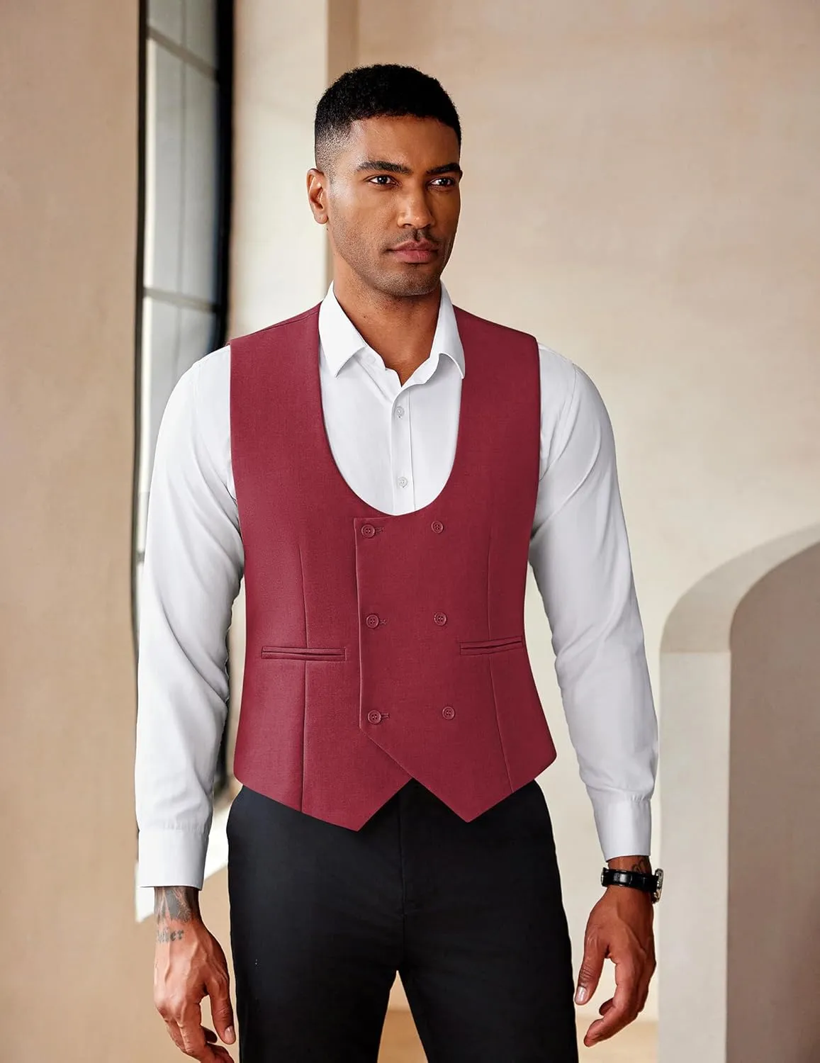COOFANDY Men's Suit Vest Slim Fit Double Breasted Dress Vest Casual Business Formal Waistcoat