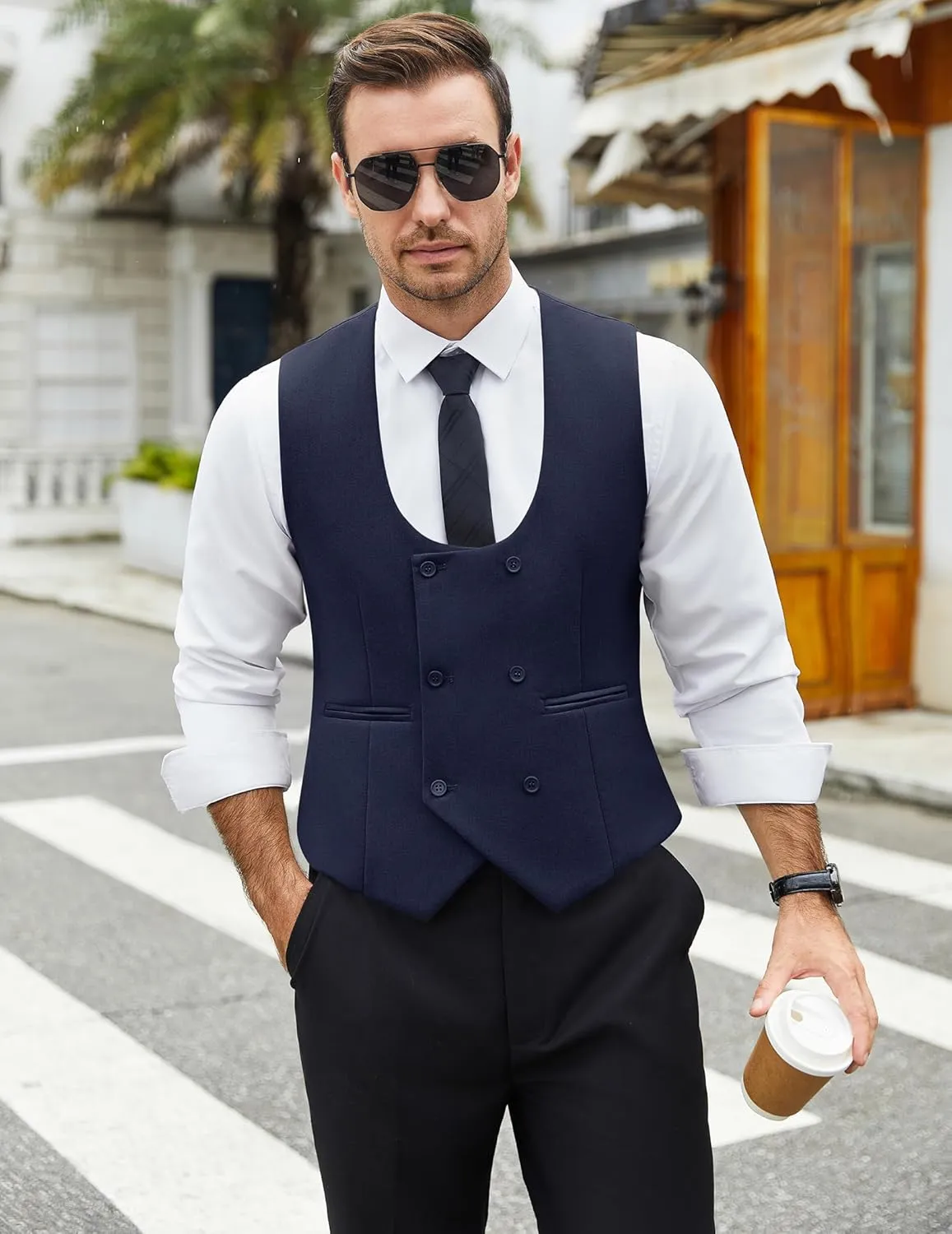 COOFANDY Men's Suit Vest Slim Fit Double Breasted Dress Vest Casual Business Formal Waistcoat