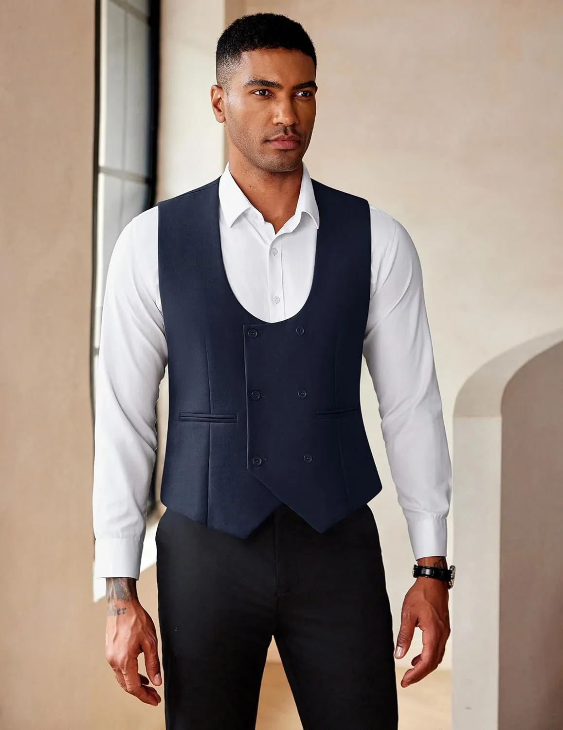 COOFANDY Men's Suit Vest Slim Fit Double Breasted Dress Vest Casual Business Formal Waistcoat
