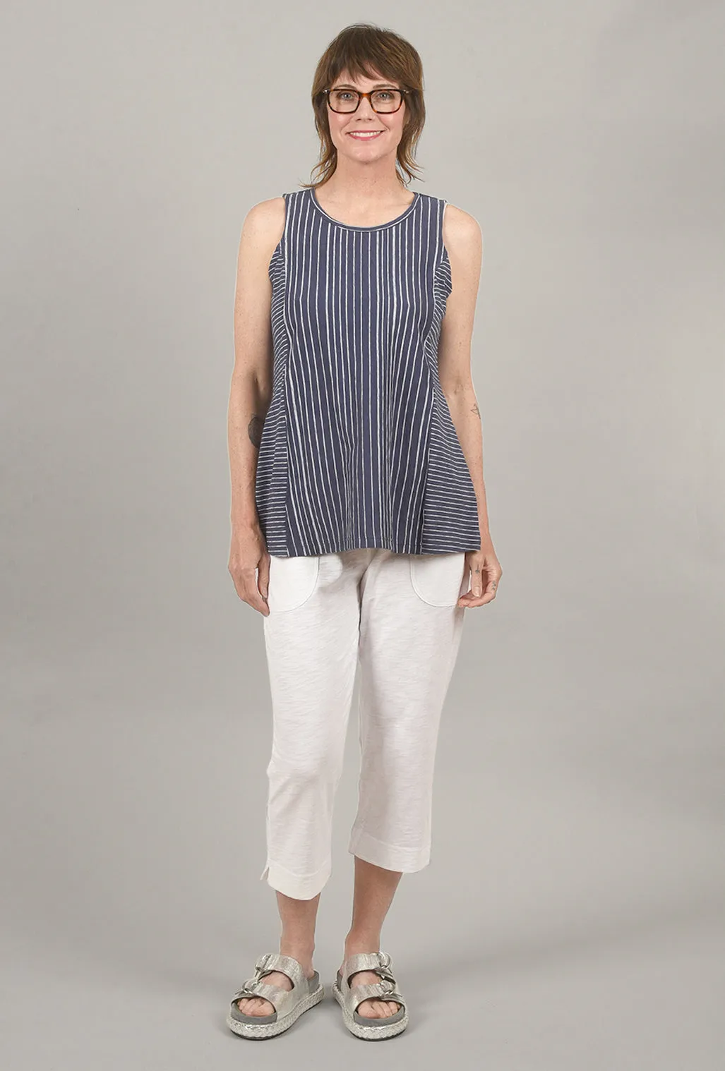 Cotton Slub Pocket Capri, White