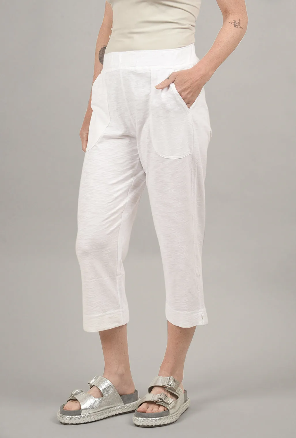 Cotton Slub Pocket Capri, White