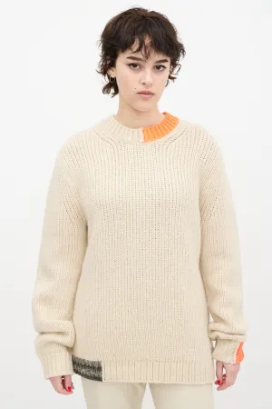 Cream & Orange Wool Knit Sweater
