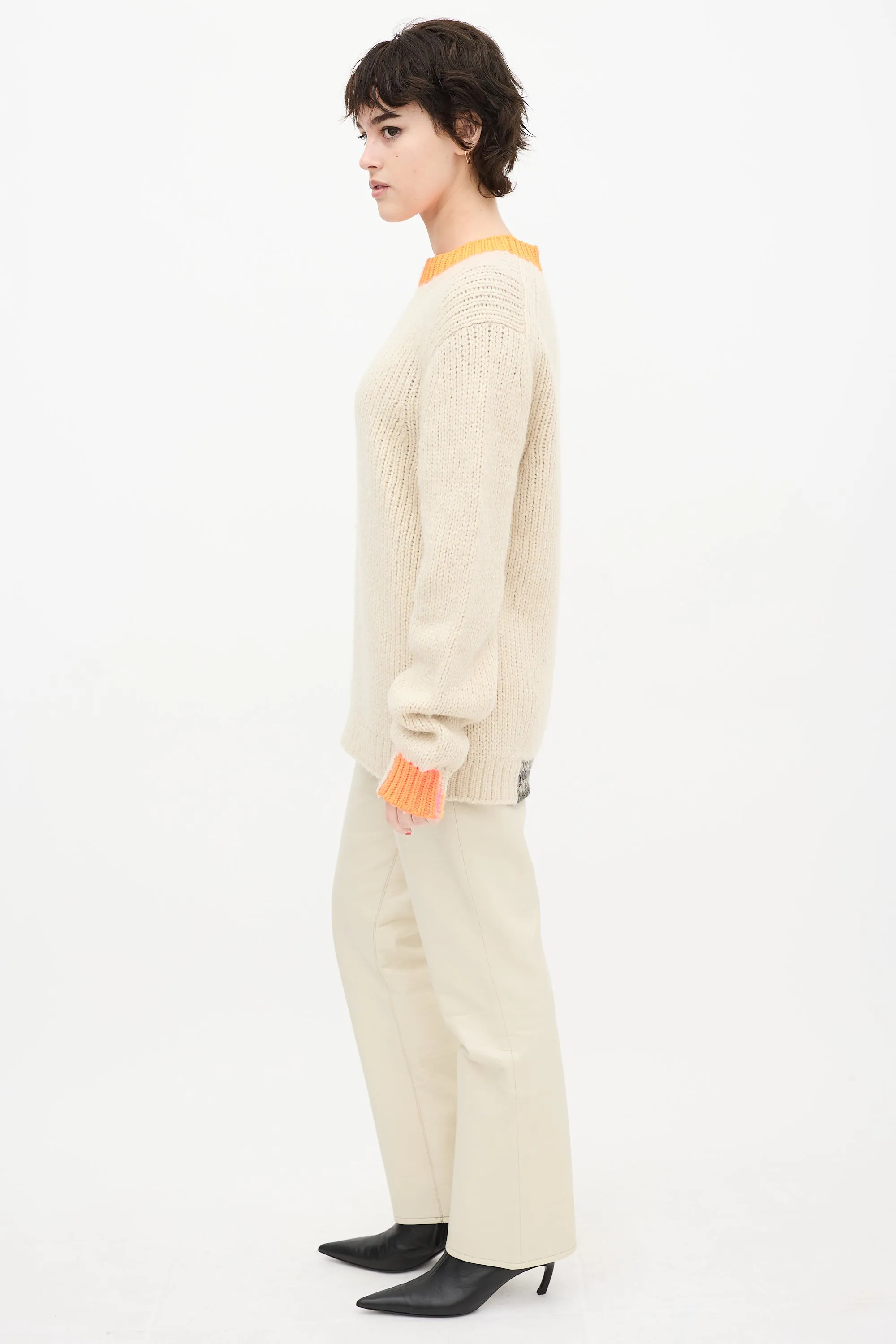 Cream & Orange Wool Knit Sweater