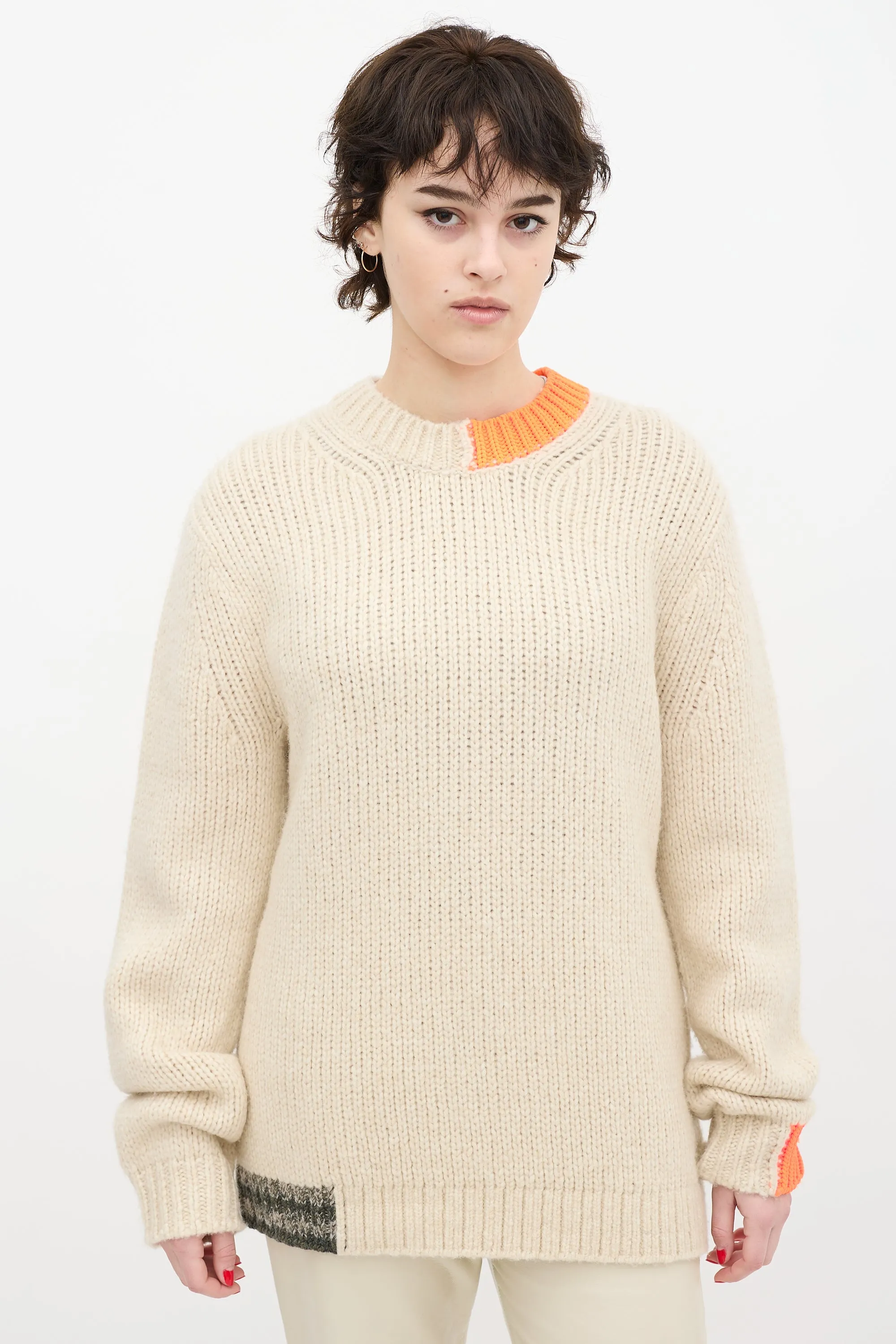 Cream & Orange Wool Knit Sweater