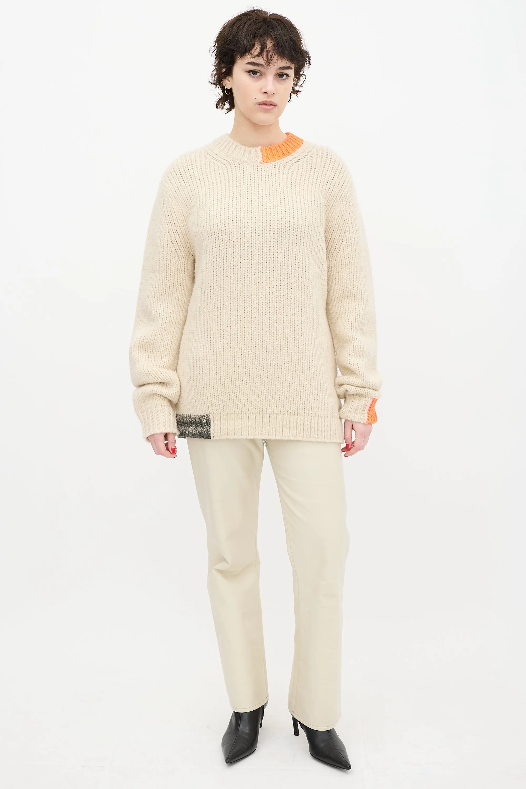 Cream & Orange Wool Knit Sweater