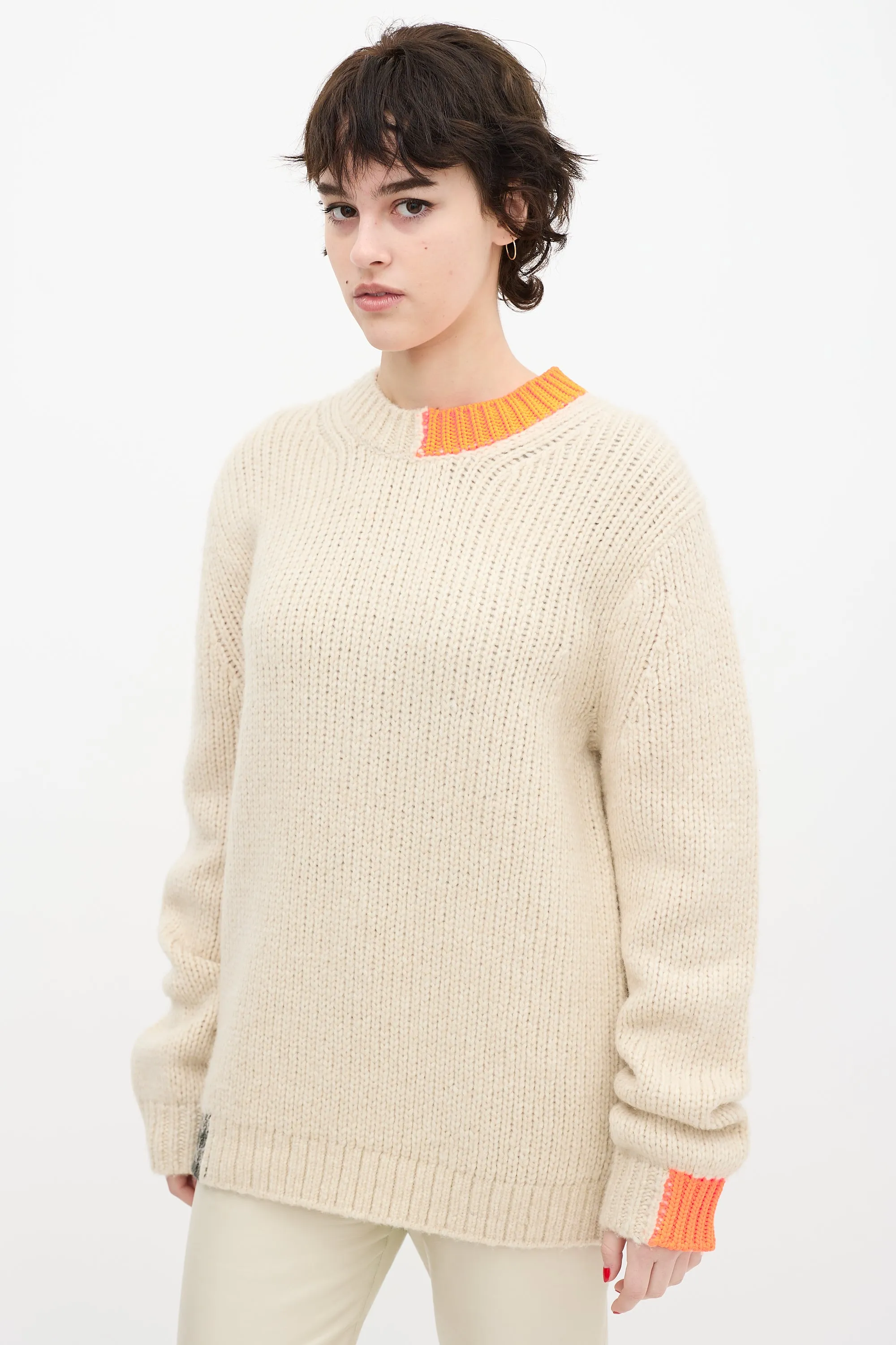 Cream & Orange Wool Knit Sweater