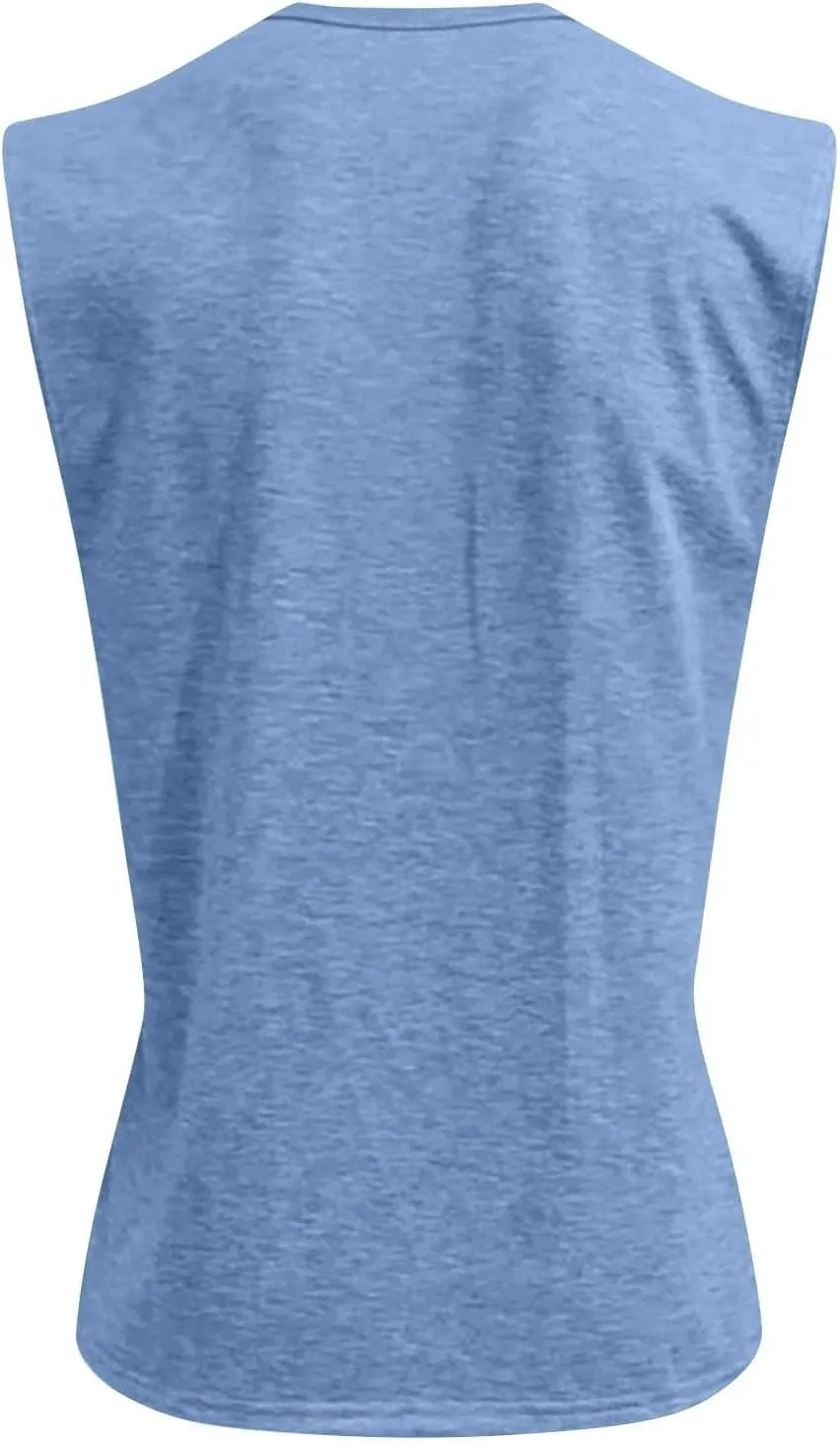 CRNTCEM Mens Sleeveless Button Up Henley Shirts Muscle Gym Workout Tank Tops Summer Vintage Distressed Running Beach Vest