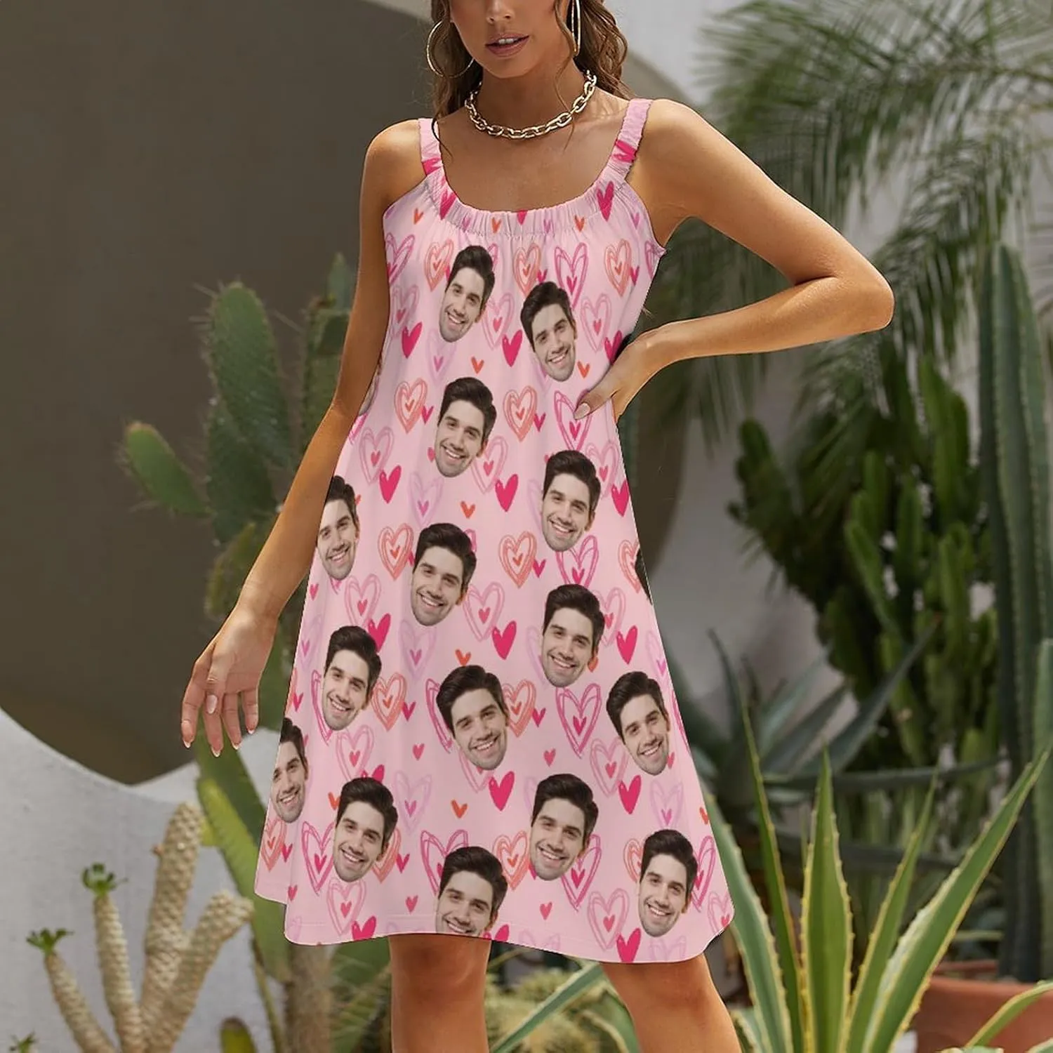 Custom Husband Face Dress for Women Personalized Cute Halter Neck Suspender Sleeveless Sundress Beach Party Summer Gift