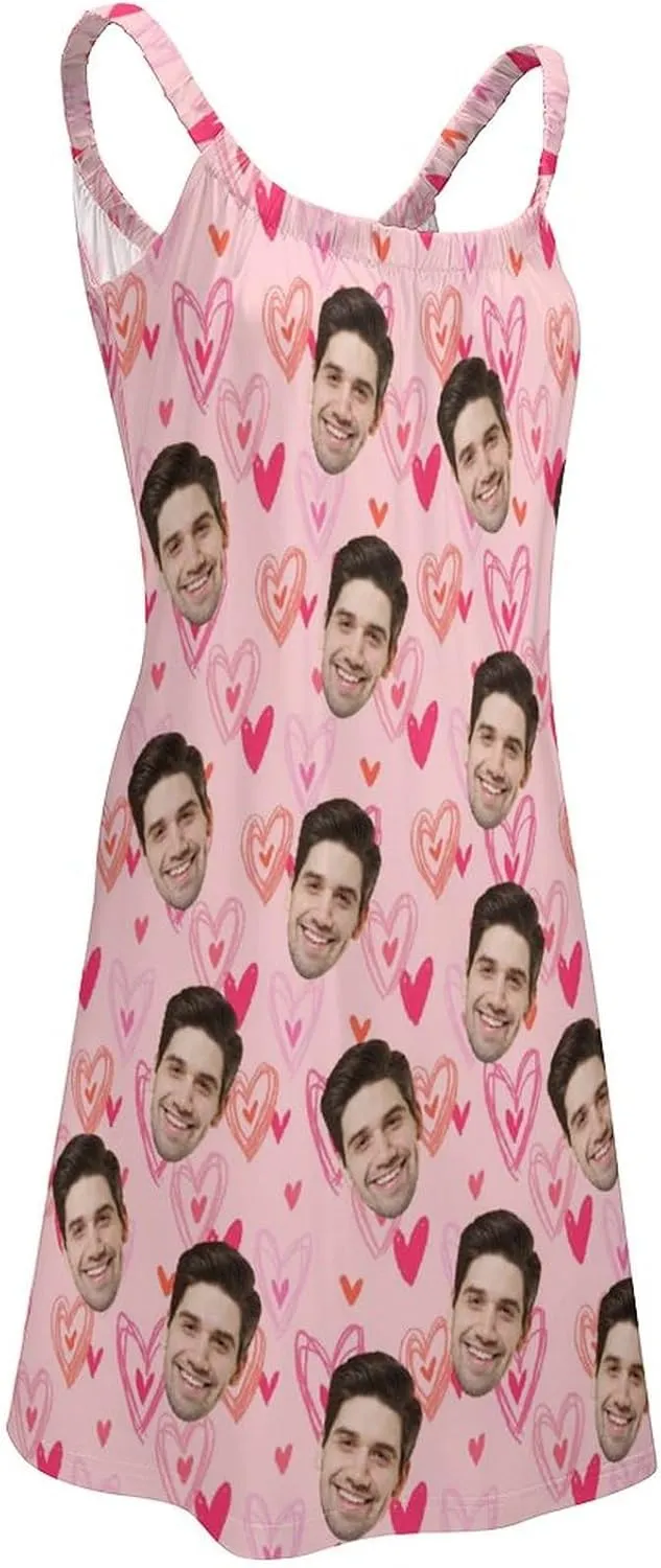 Custom Husband Face Dress for Women Personalized Cute Halter Neck Suspender Sleeveless Sundress Beach Party Summer Gift