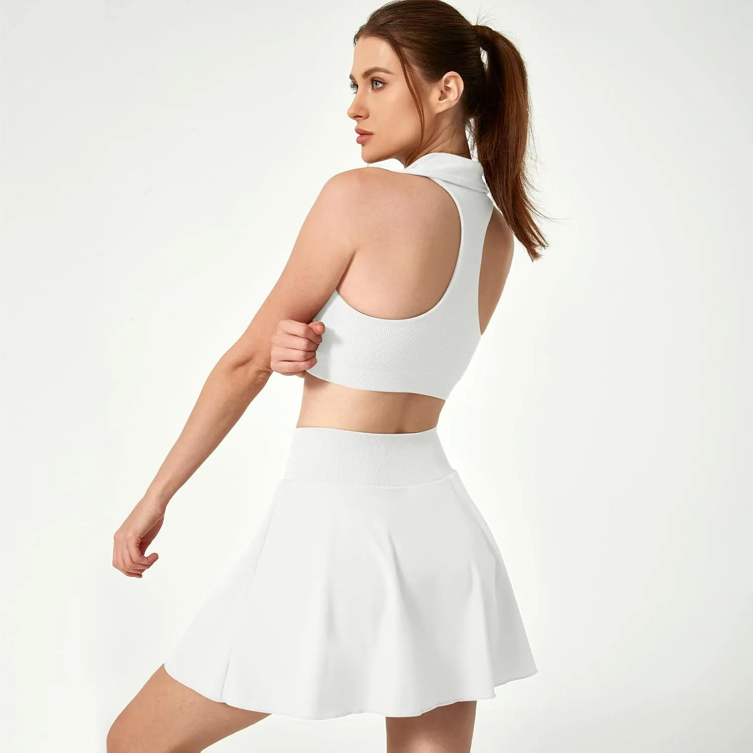Cute Golf Tennis Dress Workout Athletic Dresses for Women with Pockets Shorts 2 Piece Sets- High Waisted Pleated Skirt Sets