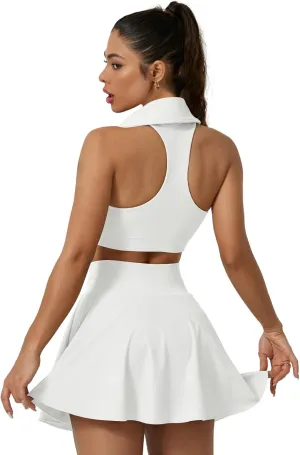 Cute Golf Tennis Dress Workout Athletic Dresses for Women with Pockets Shorts 2 Piece Sets- High Waisted Pleated Skirt Sets