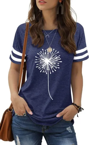 Dandelion Shirt for Women Funny Vintage Boho Flower Graphic Shirt Casual Wildflower Botanical Summer Tee Tops