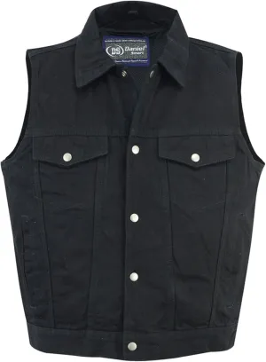Daniel Smart Biker Vest for Men Unique Raw Blue & Black Denim Vest with Snap Closure & Concealment Armory Pocket