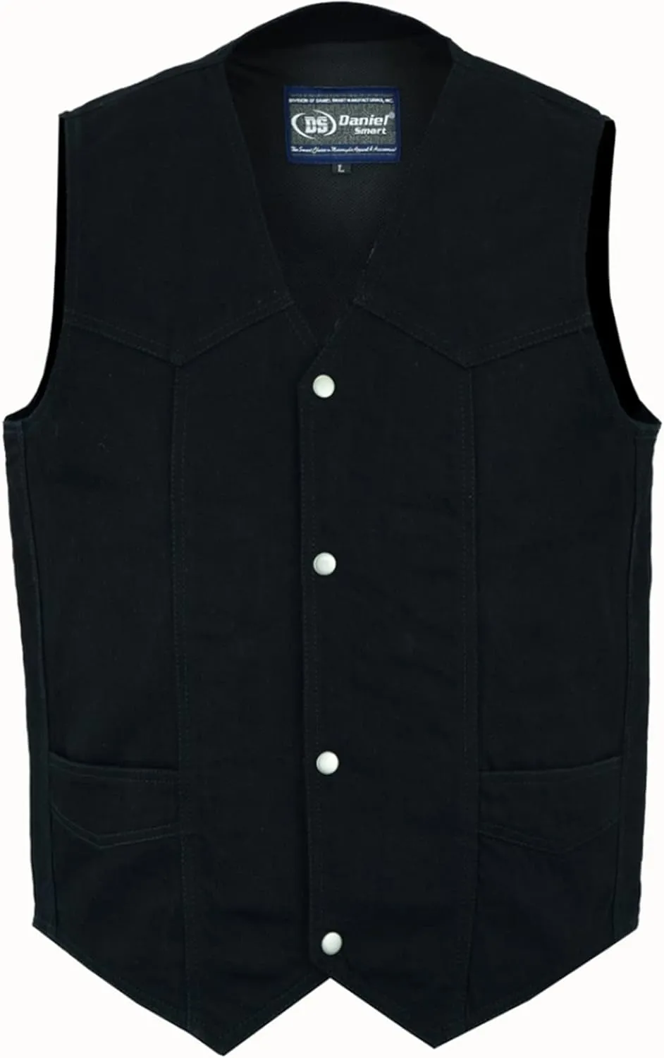 Daniel Smart Biker Vest for Men V-Shaped Neck Design Black Denim Vest with plain Side and concealment Armory Pocket