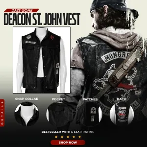 Days Gone Deacon Wild Vest Mesodyne St John Moto black Faux Leather