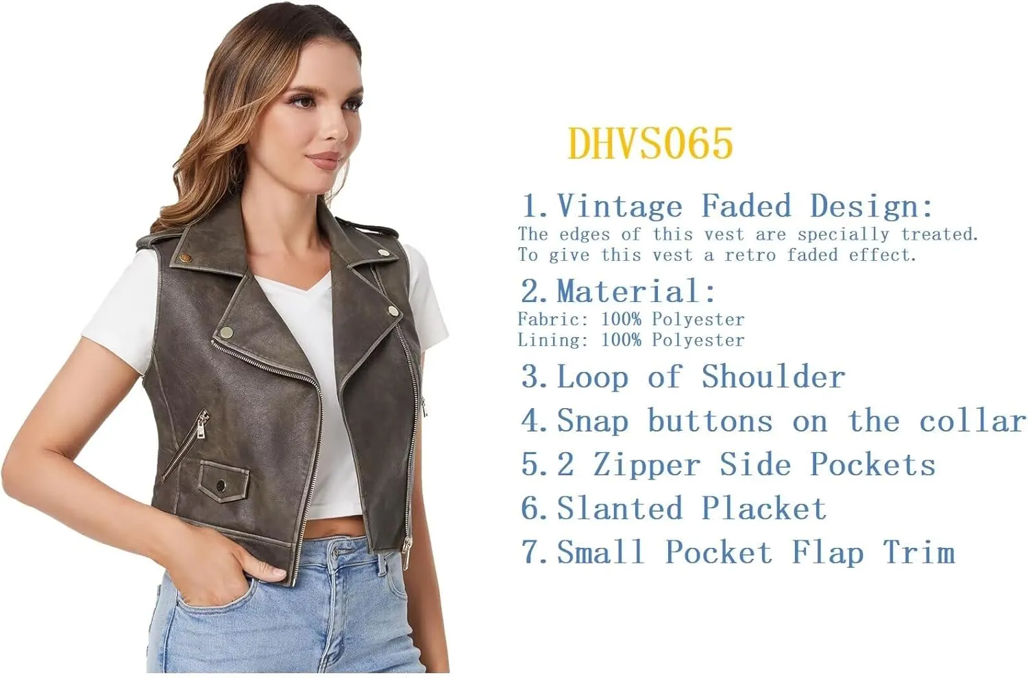 DIASHINY Faux Leather Vest For Women Lapel Sleeveless Moto Slim Fit PU Motorcycle Biker Waistcoat