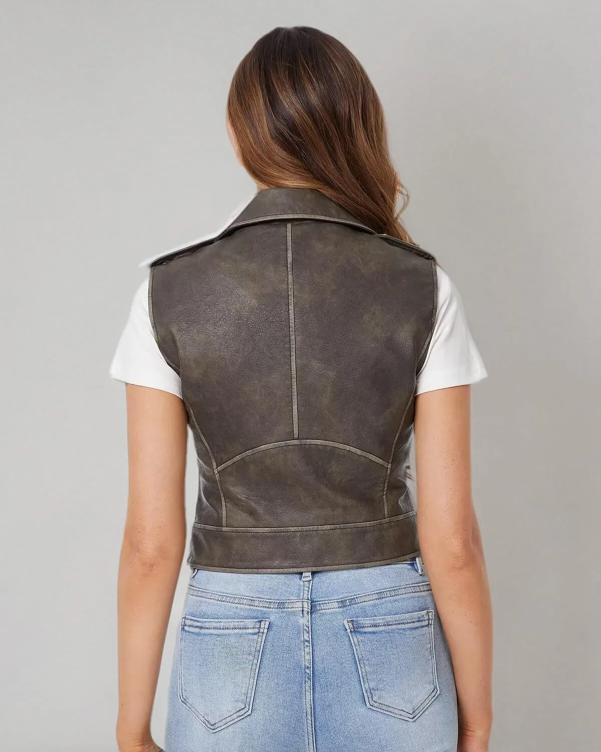 DIASHINY Faux Leather Vest For Women Lapel Sleeveless Moto Slim Fit PU Motorcycle Biker Waistcoat