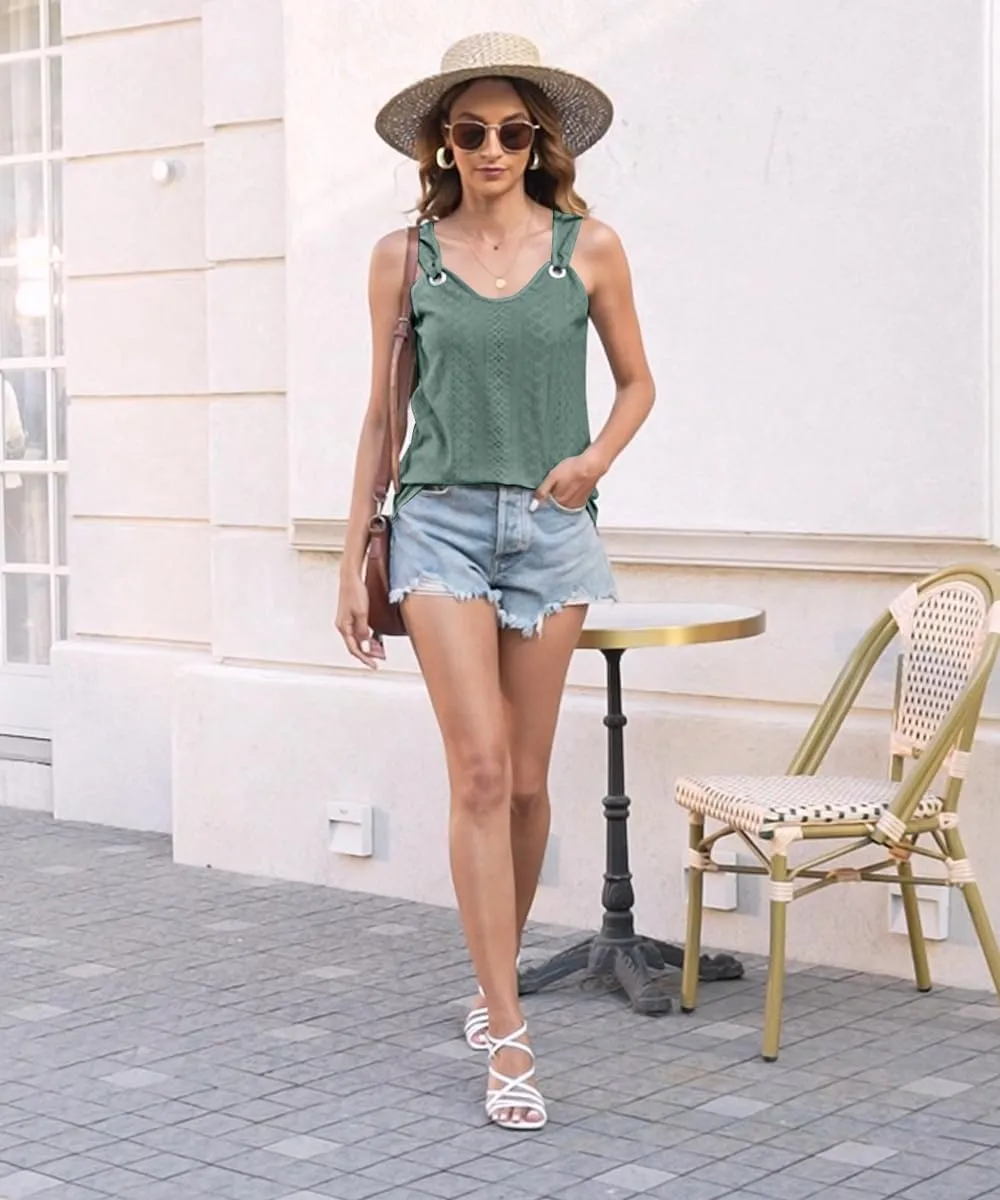 Disamer Womens Tank Tops 2025 Loose Fit Casual Summer Spaghetti Strap Trendy Spring Cute Lace Sleeveless T Shirts