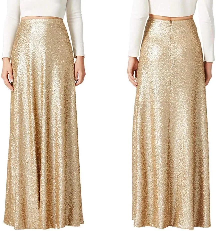 Diydress Women's Long Maxi Sequin Skirt Wedding A-Line Skirt Bridesmaid Skirt
