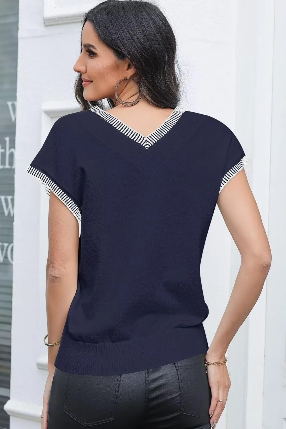 Dokotoo Women's V Neck Sleeveless Sweater Vest Casual Solid Cap Sleeve Knit Pullover Tank Tops 2024 Clothes