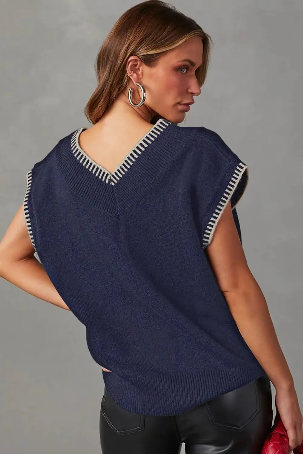 Dokotoo Women's V Neck Sleeveless Sweater Vest Casual Solid Cap Sleeve Knit Pullover Tank Tops 2024 Clothes