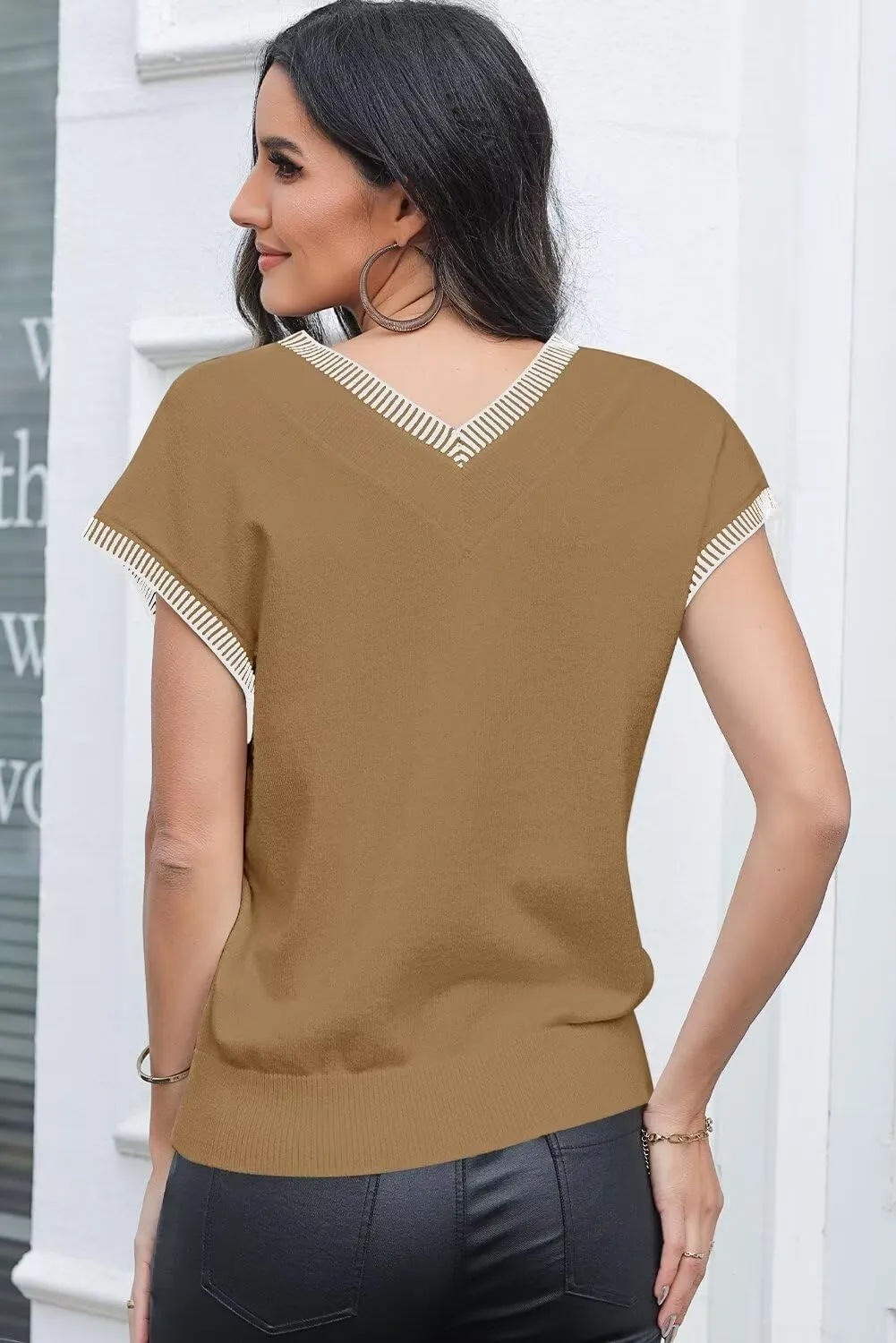 Dokotoo Women's V Neck Sleeveless Sweater Vest Casual Solid Cap Sleeve Knit Pullover Tank Tops 2024 Clothes