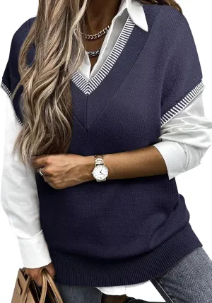 Dokotoo Women's V Neck Sleeveless Sweater Vest Casual Solid Cap Sleeve Knit Pullover Tank Tops 2024 Clothes