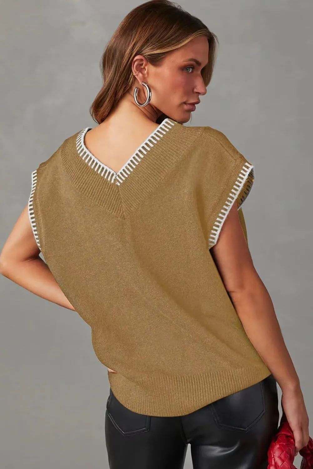 Dokotoo Women's V Neck Sleeveless Sweater Vest Casual Solid Cap Sleeve Knit Pullover Tank Tops 2024 Clothes