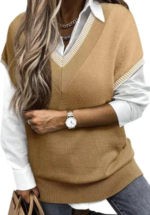 Dokotoo Women's V Neck Sleeveless Sweater Vest Casual Solid Cap Sleeve Knit Pullover Tank Tops 2024 Clothes