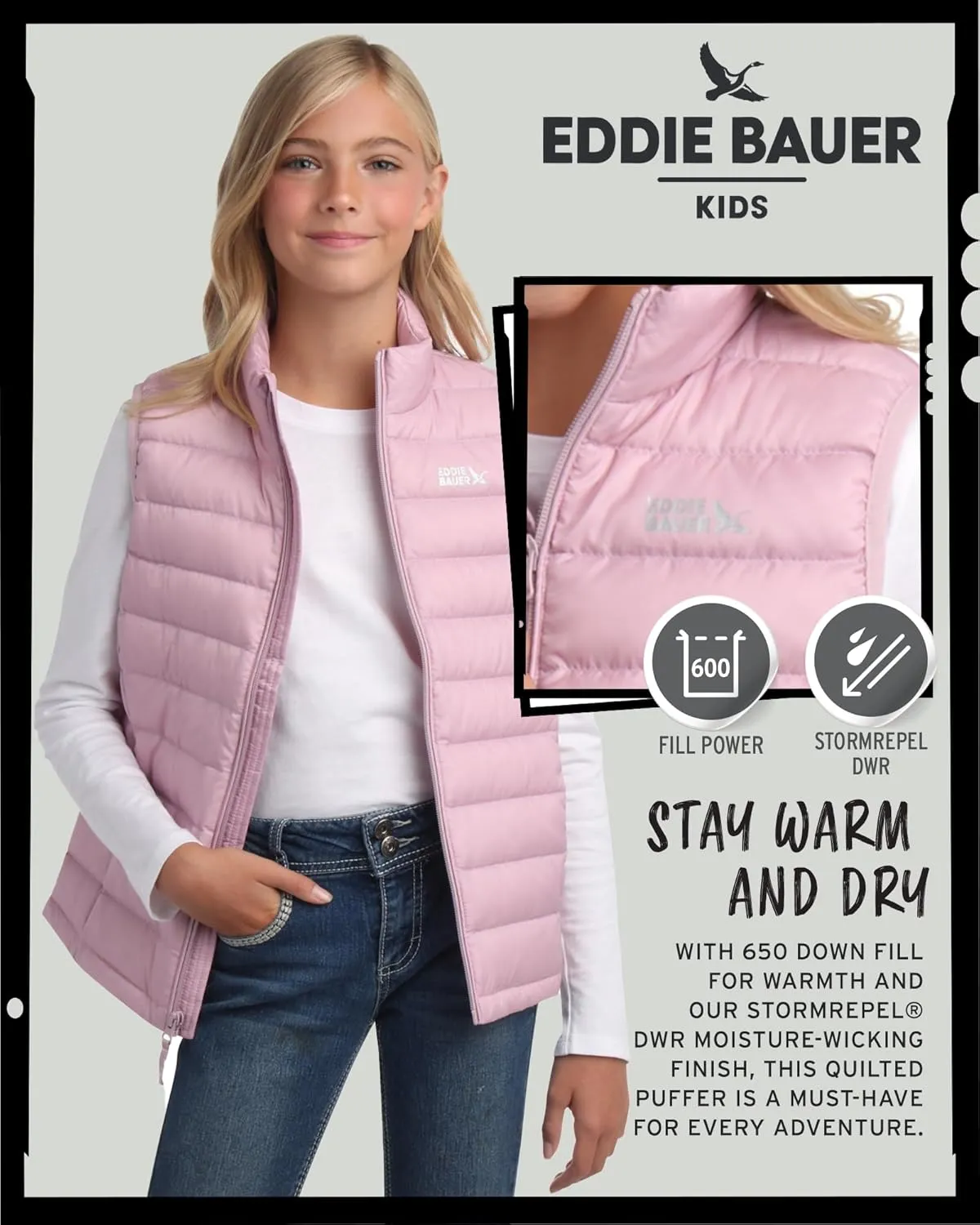 Eddie Bauer Kids' Down Vest - CirrusLite Weather Resistant Quilted Bubble Puffer Vest for Boys and Girls (5-20)