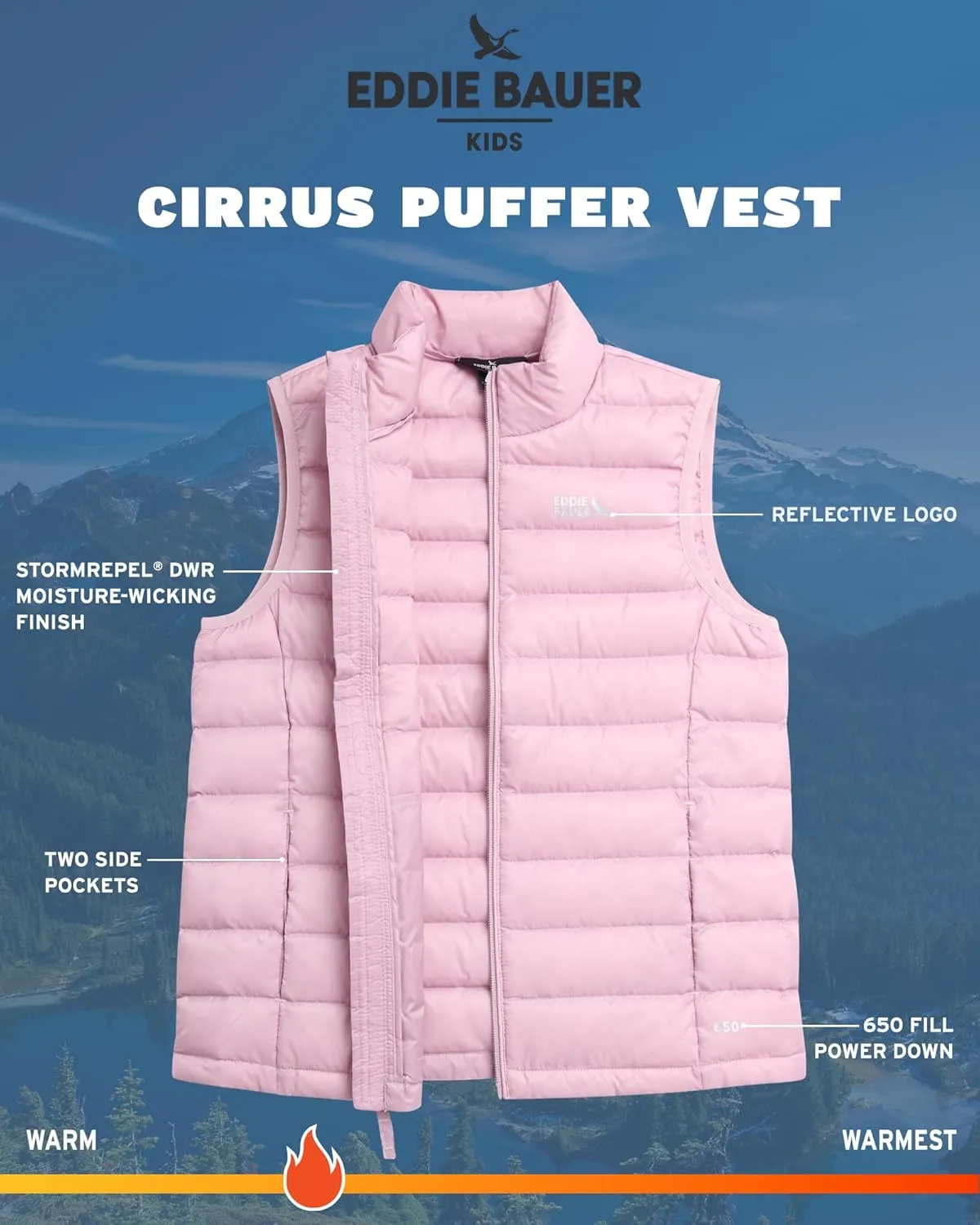 Eddie Bauer Kids' Down Vest - CirrusLite Weather Resistant Quilted Bubble Puffer Vest for Boys and Girls (5-20)