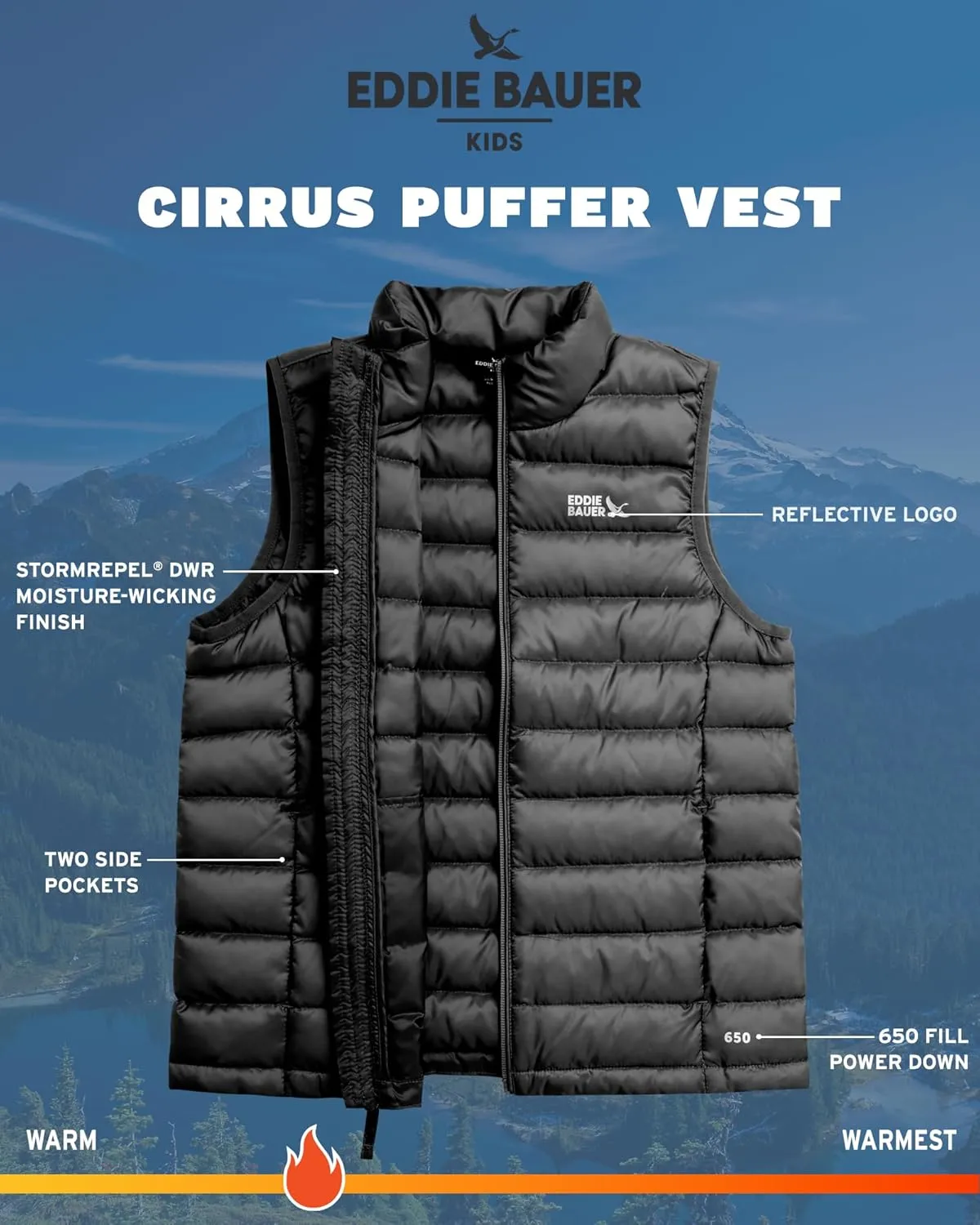 Eddie Bauer Kids' Down Vest - CirrusLite Weather Resistant Quilted Bubble Puffer Vest for Boys and Girls (5-20)