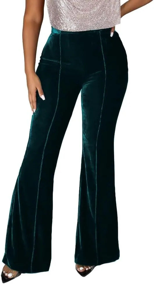 Elainone High Waisted Velvet Flare Pants for Women Seam Front Casual Business Long Pants Troubles