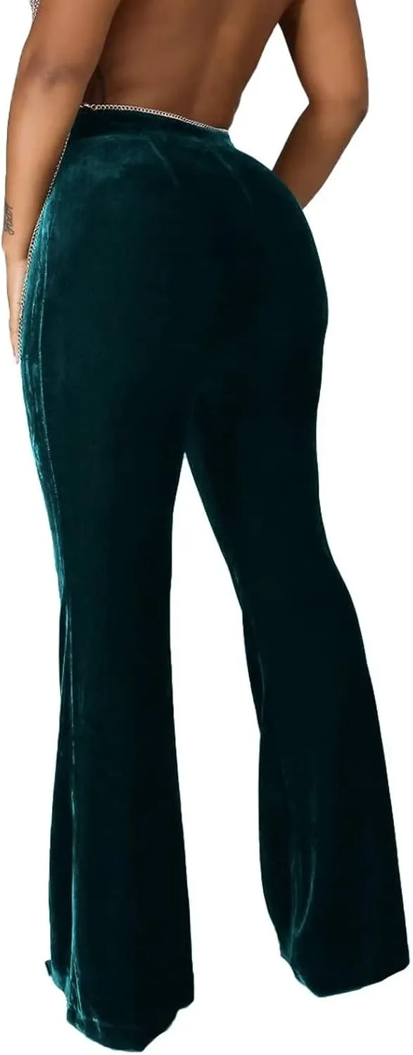 Elainone High Waisted Velvet Flare Pants for Women Seam Front Casual Business Long Pants Troubles