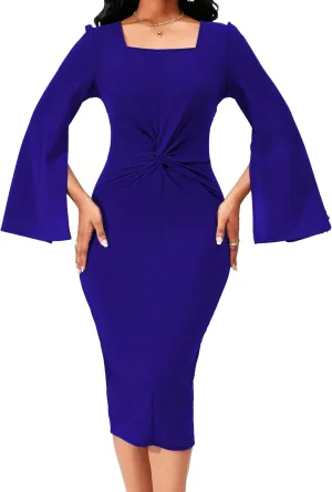 Elegant Dresses for Women Sexy Church Long Ruffles Sleeve Business Pencil Vintage Peplum Dress Wear to Work