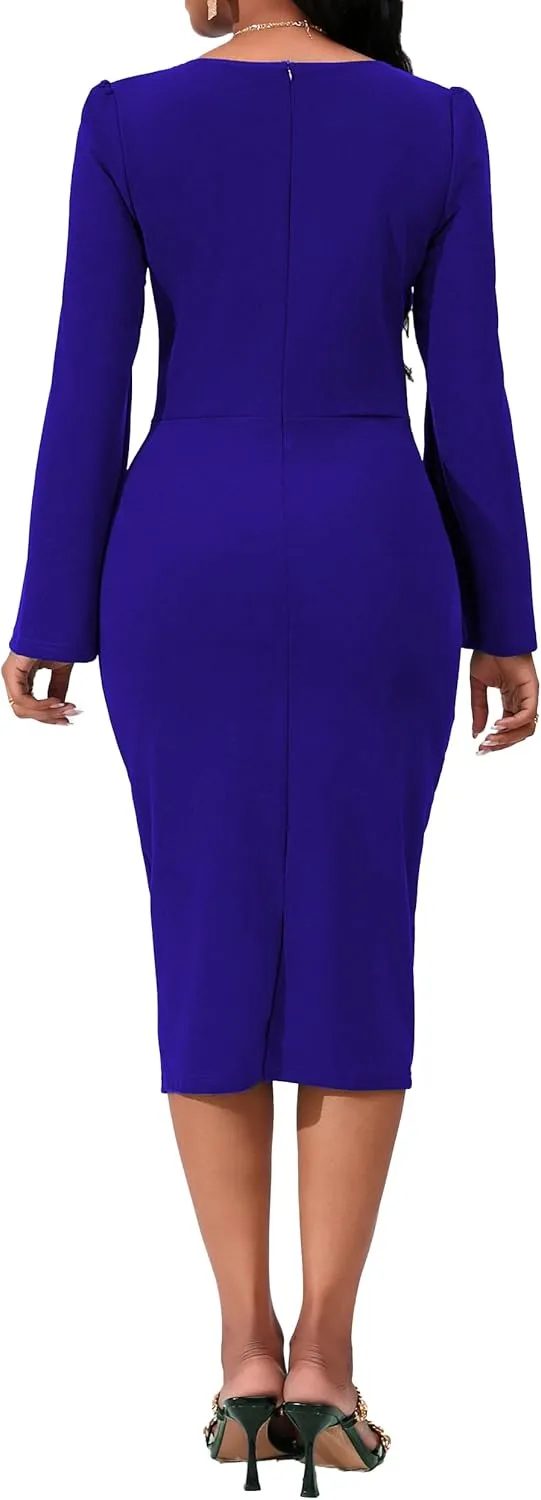 Elegant Dresses for Women Sexy Church Long Ruffles Sleeve Business Pencil Vintage Peplum Dress Wear to Work