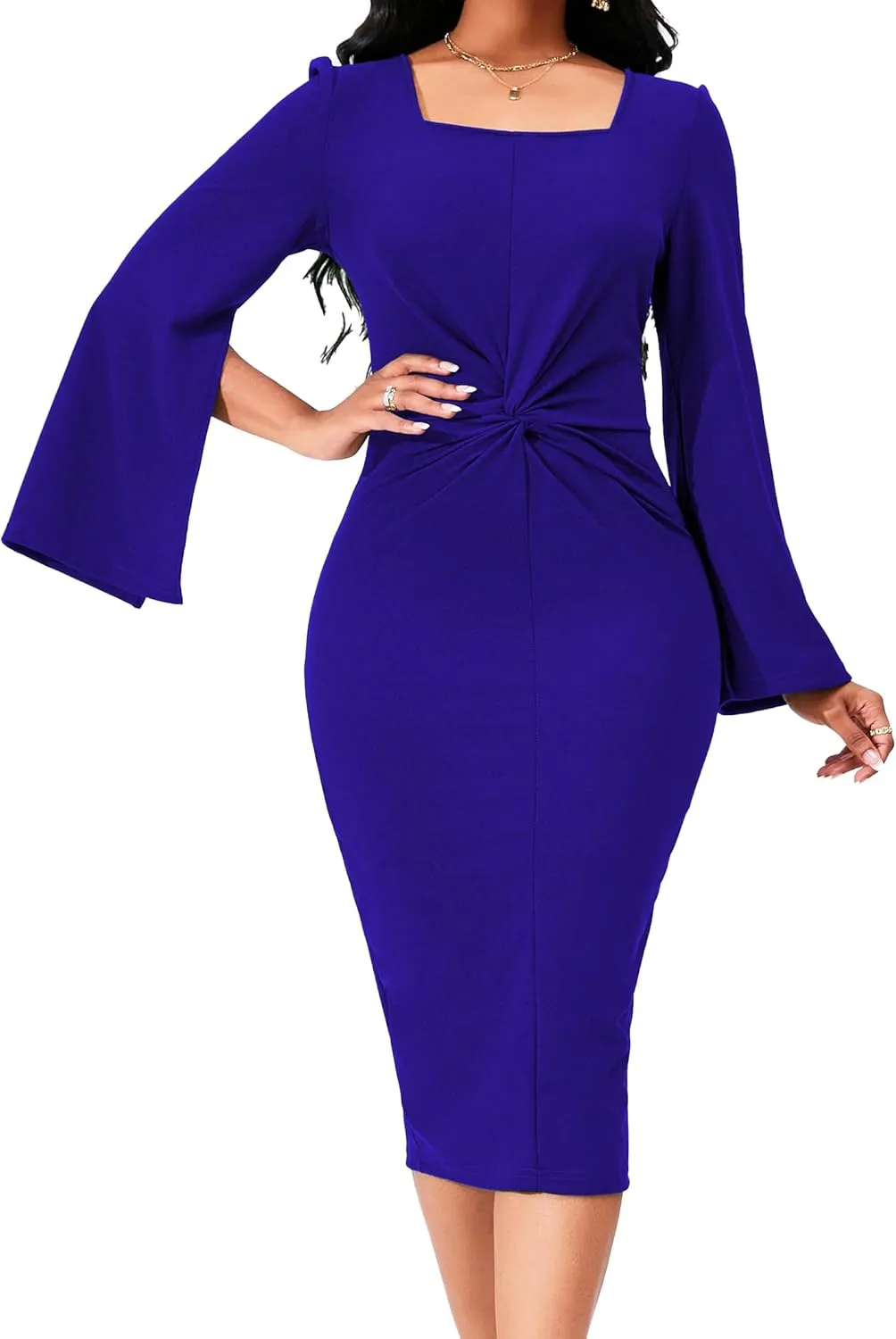Elegant Dresses for Women Sexy Church Long Ruffles Sleeve Business Pencil Vintage Peplum Dress Wear to Work