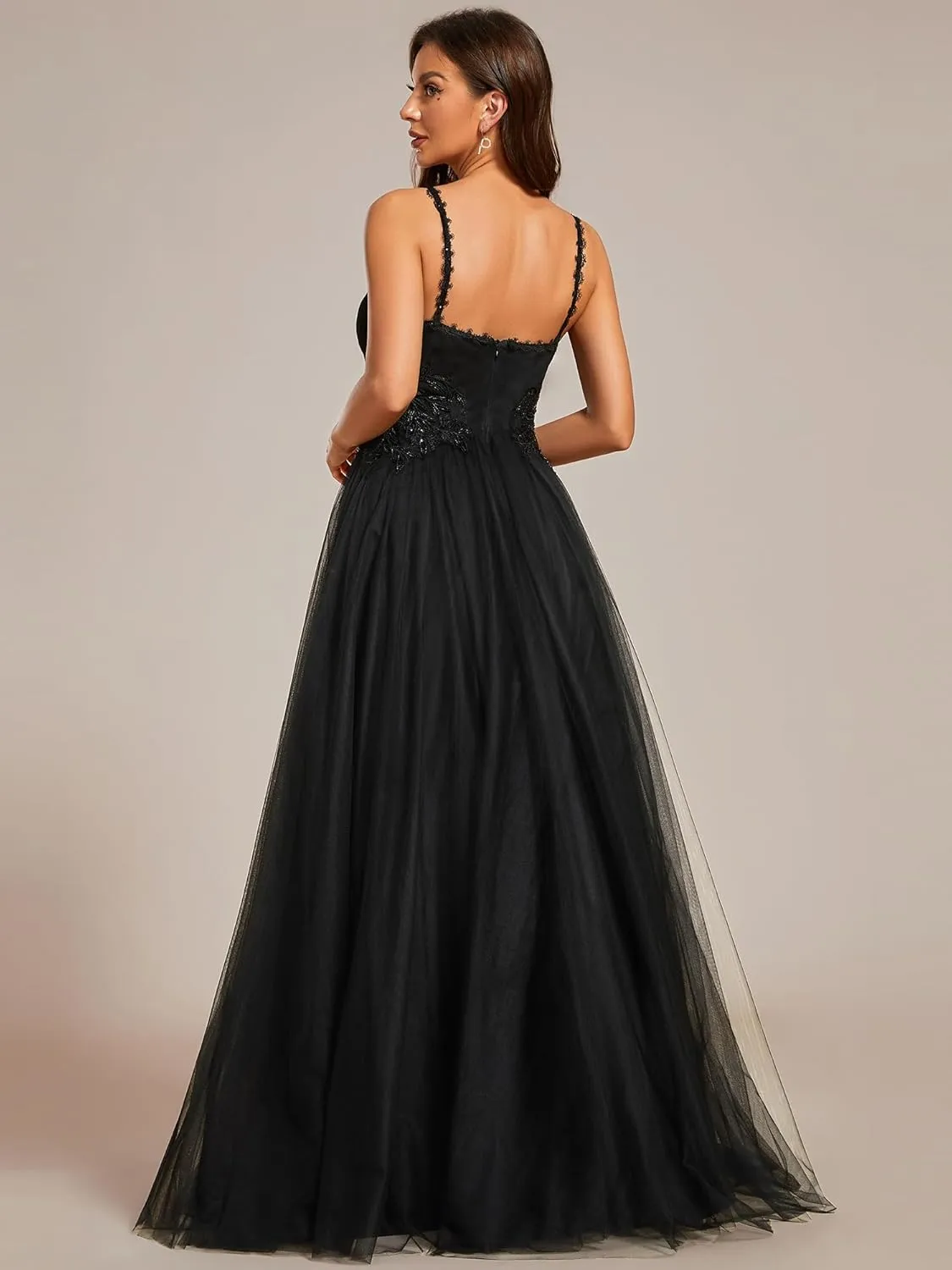 Ever-Pretty Women's V-Neck Lace Spaghetti Straps Embroidered Ruched Tulle Wedding Dress 0124A