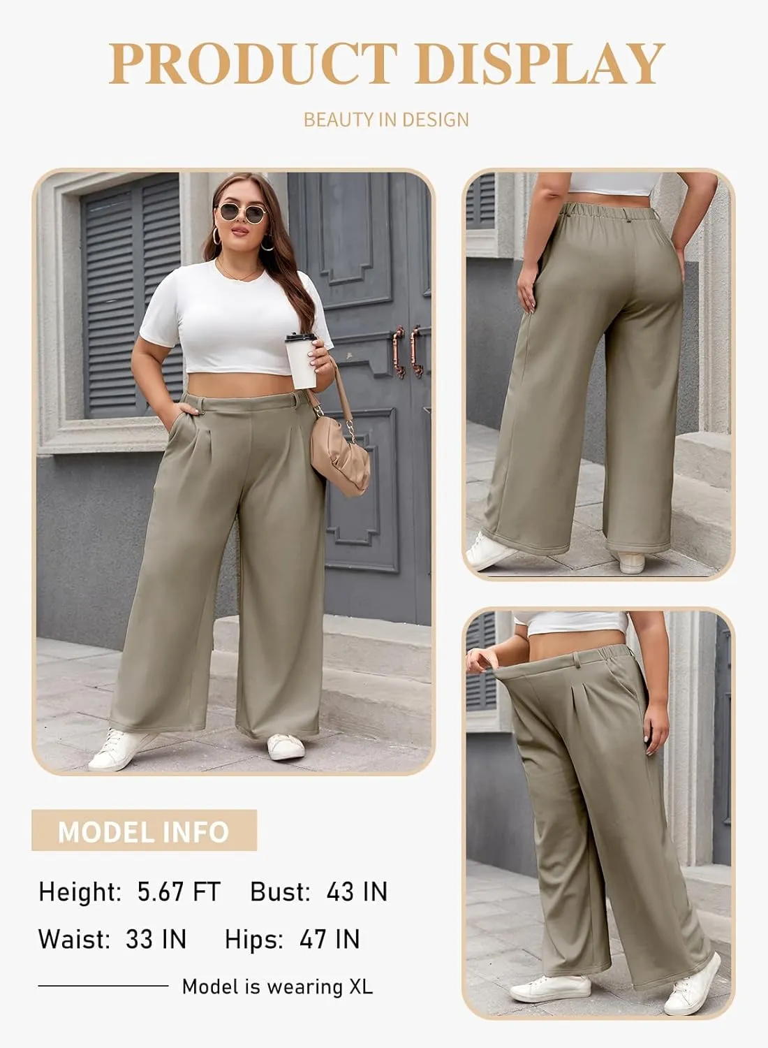 Eytino Womens Plus Size Wide Leg Dress Pants Elastic High Waisted Casual Waffle Palazzo Pants Trousers with Pockets(1X-5X)
