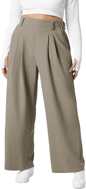 Eytino Womens Plus Size Wide Leg Dress Pants Elastic High Waisted Casual Waffle Palazzo Pants Trousers with Pockets(1X-5X)