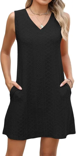 fanmpghleoo Summer Dresses for Women 2025 Strapless Shift Eyelet Dress Swim Bathing Suits Cover Up House Dresses with Pockets