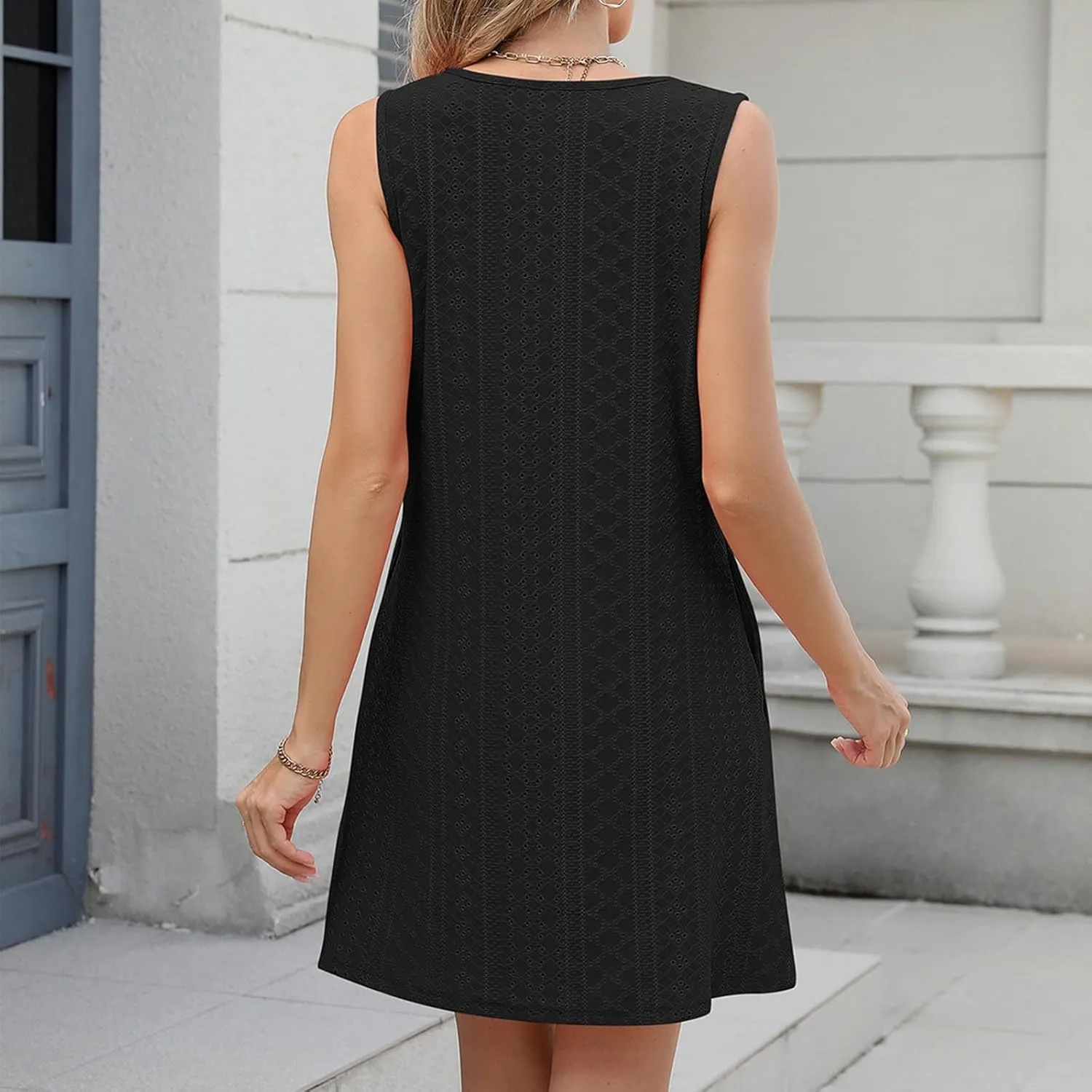 fanmpghleoo Summer Dresses for Women 2025 Strapless Shift Eyelet Dress Swim Bathing Suits Cover Up House Dresses with Pockets
