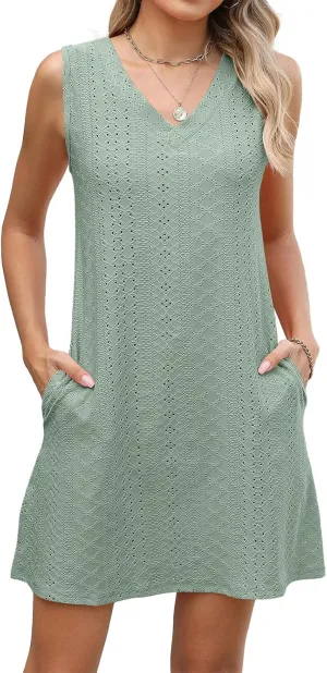 fanmpghleoo Summer Dresses for Women 2025 Strapless Shift Eyelet Dress Swim Bathing Suits Cover Up House Dresses with Pockets