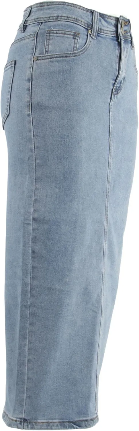 Fashion2Love Women's Juniors Long Pencil Stretch Denim Skirt (250-SKT)