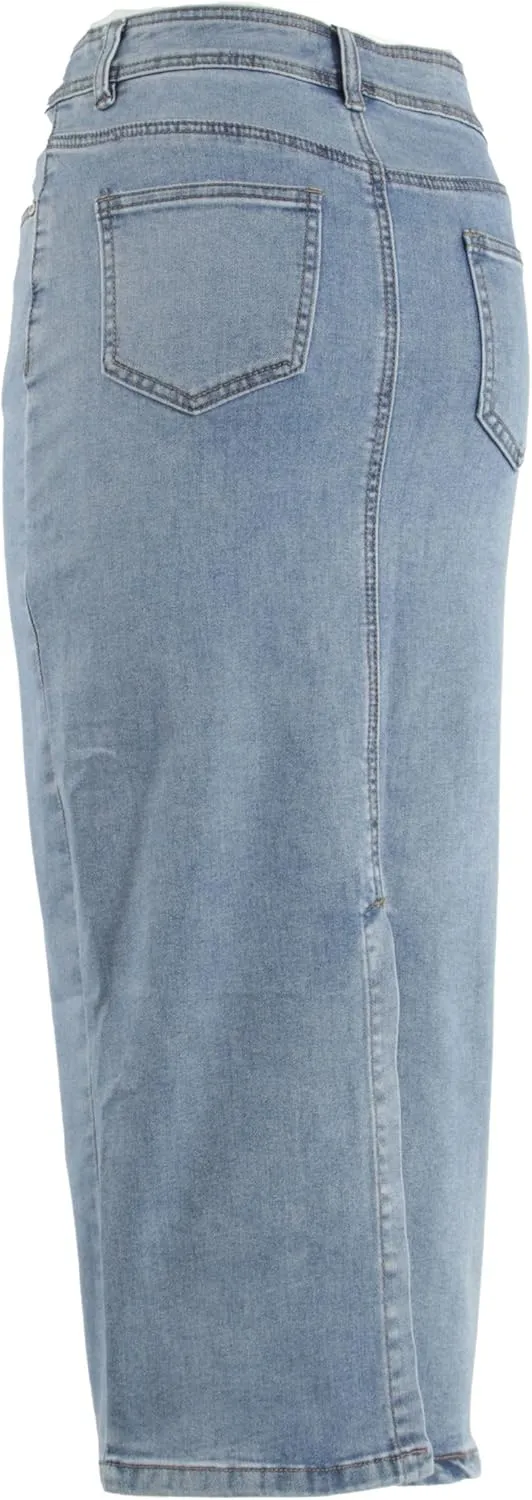 Fashion2Love Women's Juniors Long Pencil Stretch Denim Skirt (250-SKT)